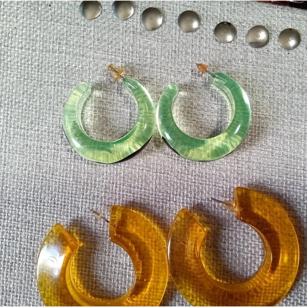Fun Hoop Earrings Set of 9 Colorful Acrylic Boho Statement Jewelry